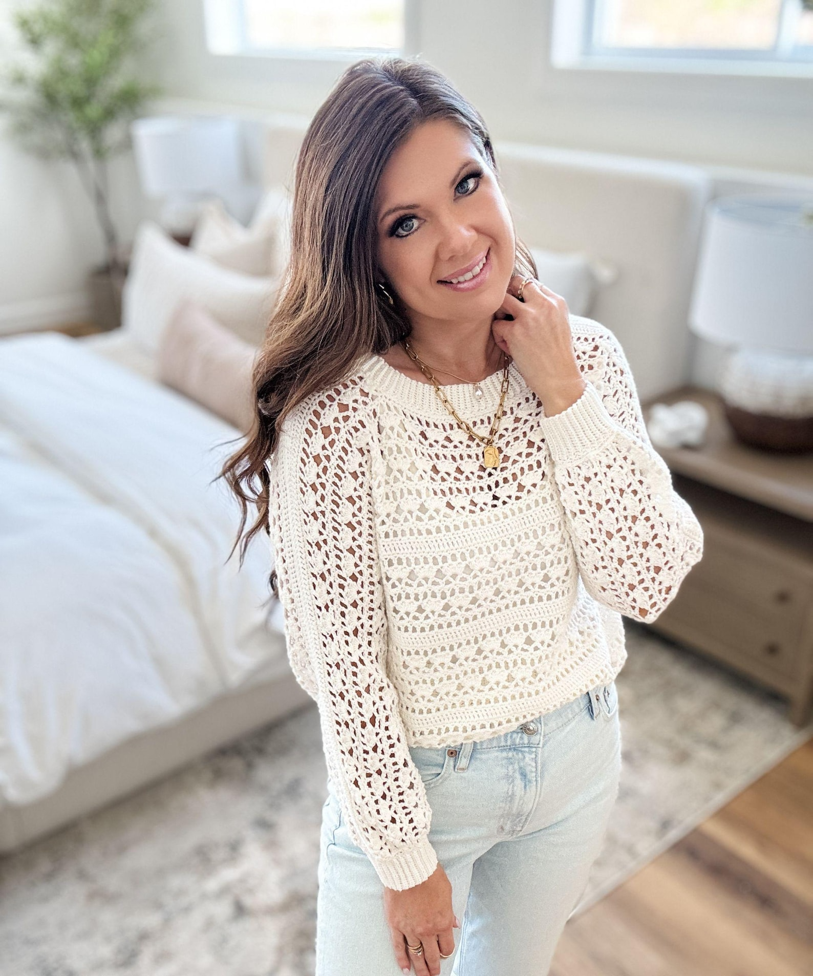 Caribbean Sea Sweater Crochet Pattern – Lacy Summer Top, Fingering Weight, XS–5X | PDF Digital Download